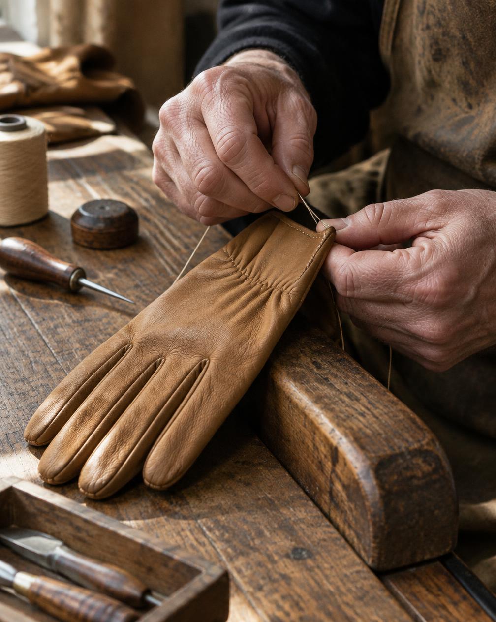 Hand stitching at the Amarelle atelier
