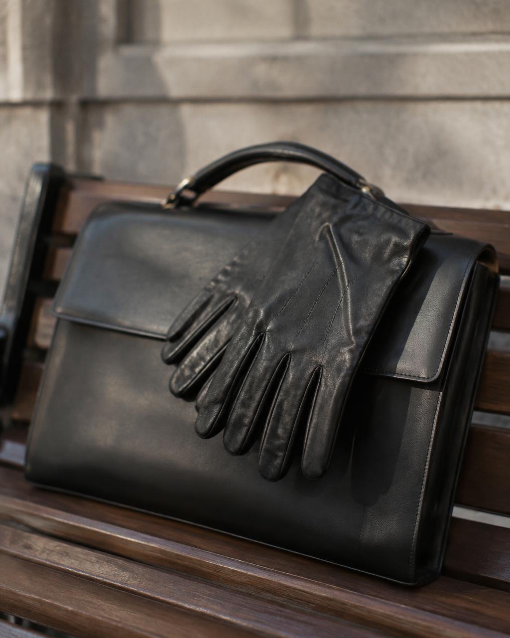 Lucien Black leather gloves worn