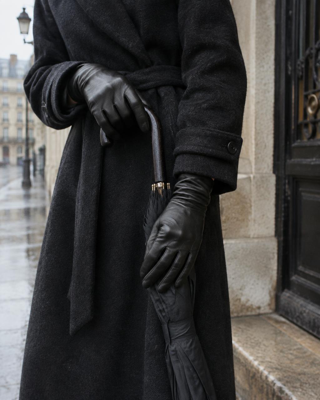 Solange Black leather gloves worn